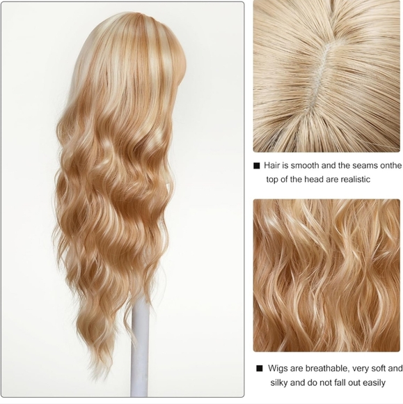 Long Curly Blonde Wigs With Bangs 24 inches - Picture 3 of 5